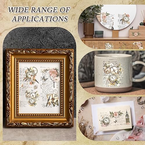 Miniatura 3 de Transferencias de Flores Frotables para Manualidades - 8 Hojas de Calcomanías Florales Vintage para Muebles, Pegatinas de Transferencia de Reloj de