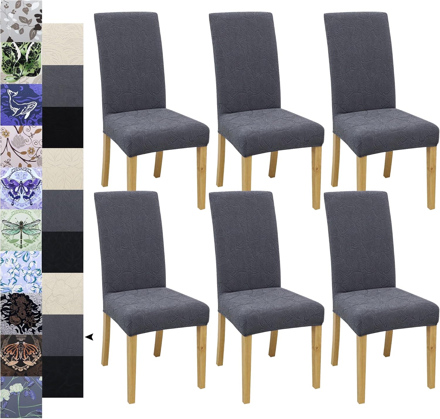 dining chair covers, jacquard stretch kitchen chair covers, dining room chair cover set of 6, detachable washable chair covers, chair slipcovers, for home, restaurant, banquet (ginkgo, grey) 6 ginkgo, grey