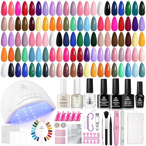 Beetles 69 Pcs Gel Nail Polish Kit with U V Light - 35 Colors Gel Polish Nail Kit with with Base & Glossy Top Coat Soak Off DIY Salon Beginner-friendly Manicure Nails Stuff Gifts for Women Teens Girls - 0 - 35 Colors Beginner Kit
