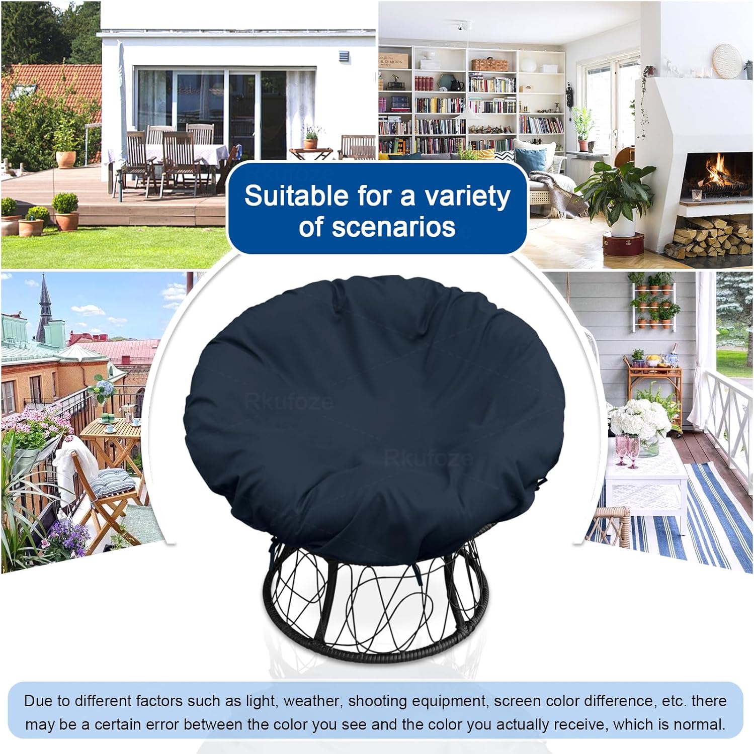 Papasan Chair Cover Only, 55-Inch Waterproof Papasan Chair Covers, Papasan Chair Cover with Zipper and Straps, Washable Papasan Covers (Navy, 55in/140cm)