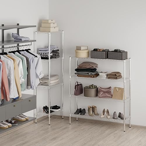 Miniatura 6 de Regal Altair Kit de estantería de alambre cromado de 4 niveles de profundidad x 24 pulgadas de ancho x 64 pulgadas de alto, unidad de estante de