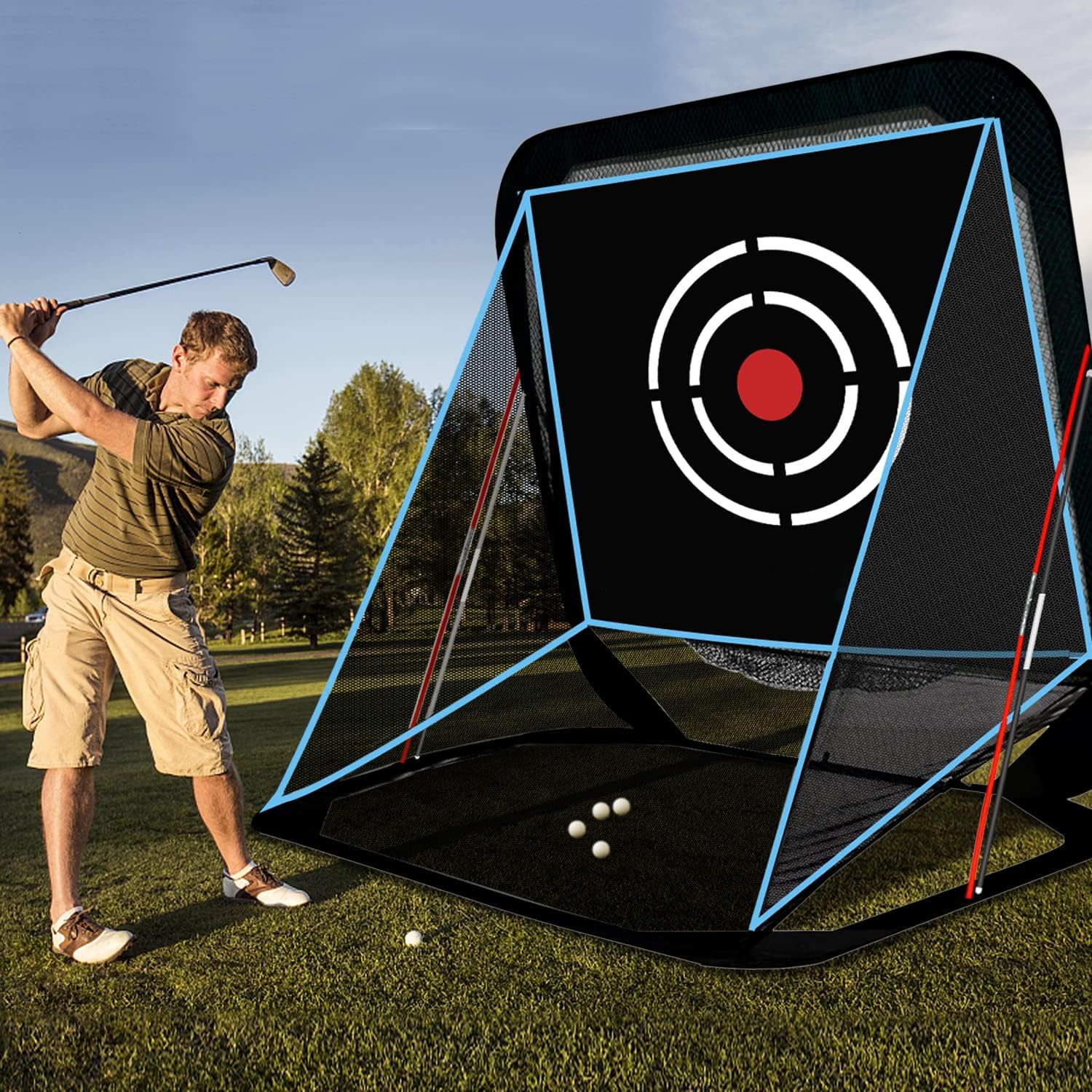 Pop-Up Golf Hitting Net - 8x7x7ft Heavy Duty Portable Driving Practice Equipment for Backyard Indoor Outdoor with Target & Carry Bag