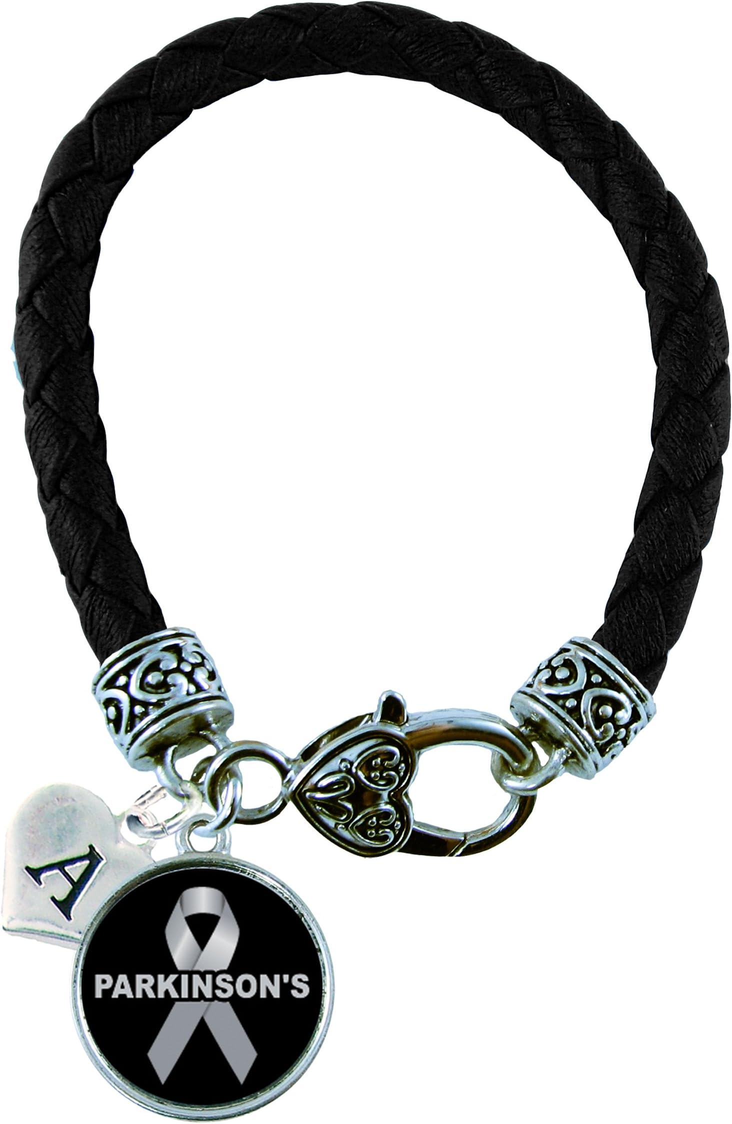 Custom Parkinson's Disease Awareness Black Leather Bracelet Gift Jewelry Choose Initial