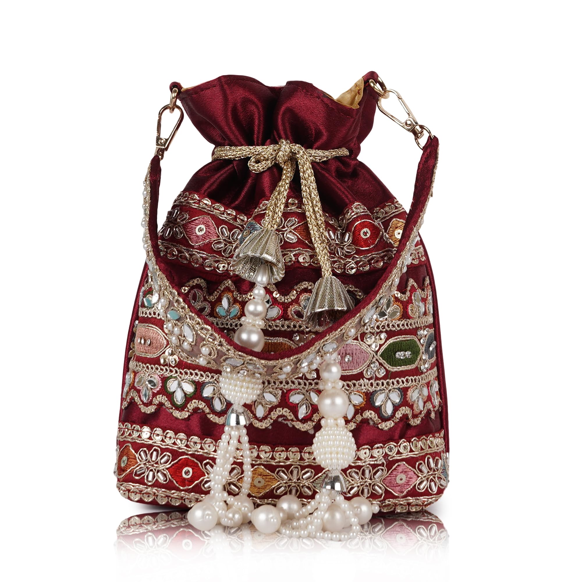 Velvet SilK Stylish Fancy Embroidery Unique Design Traditional Ethnic Wedding Party Handheld Potli For Women