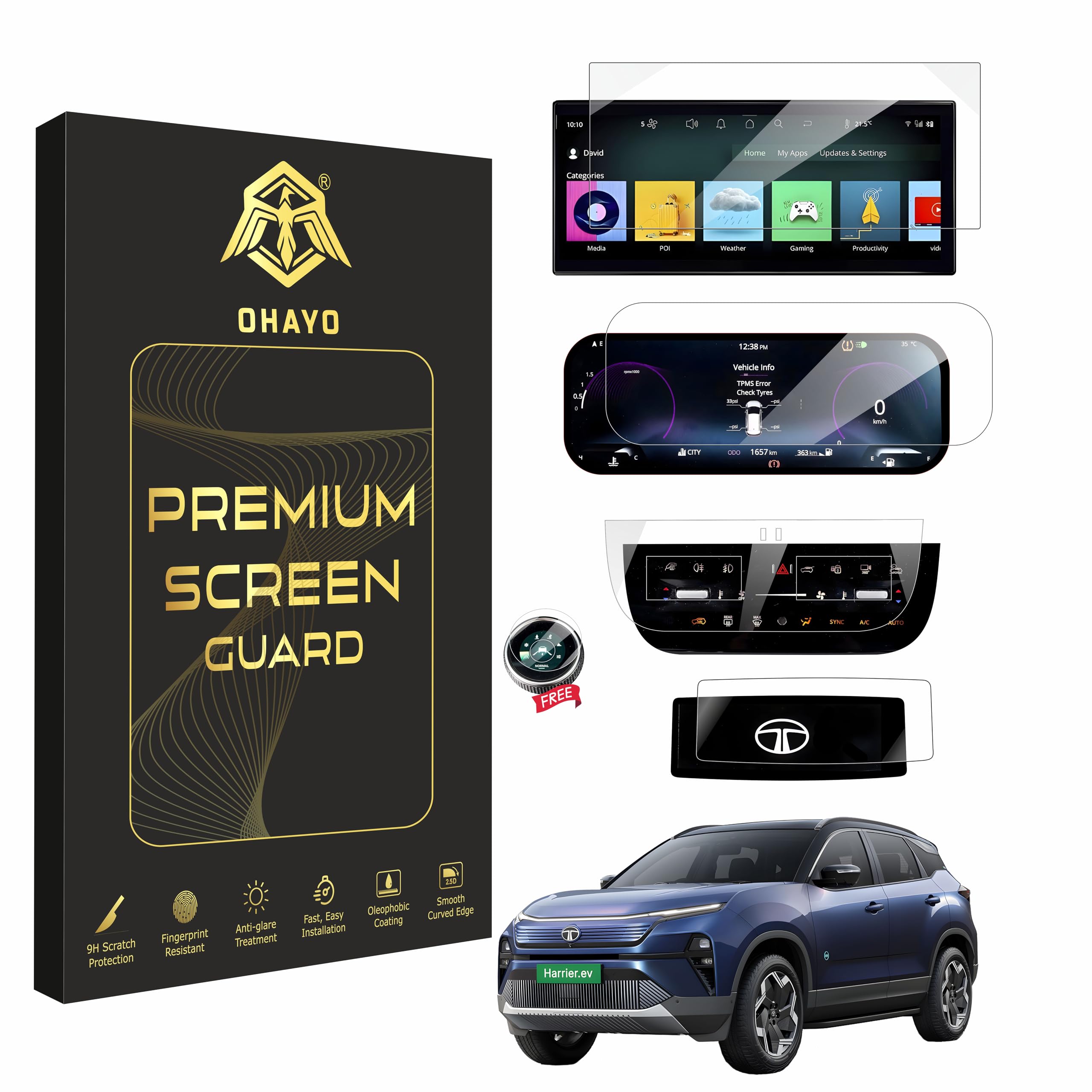 OHAYO Combo Screen Protector for Tata Harrier EV 2025 (Empowered 75) | 14.5” Infotainment + 10.25” Instrument Cluster + Steering + AC Vent Guard | Anti-Scratch Car Display Accessories | Not Tempered Glass-image-47