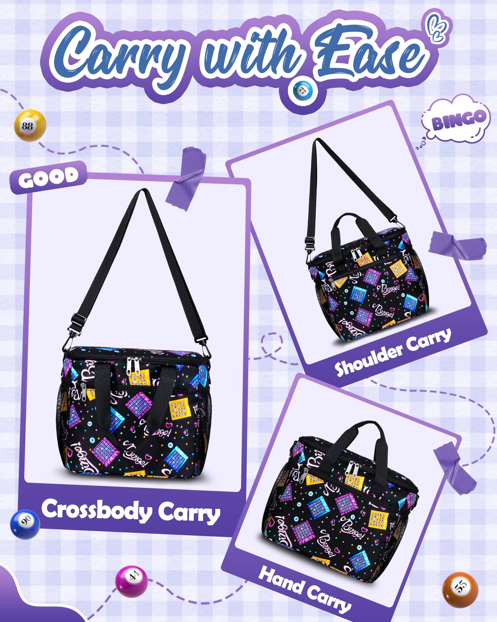 Torba bingo na akcesoria do gier bingo torby bingo z kieszeniami na markery bingo Daubers Dabbers duża torba Bingo Dauber torba etui na zestaw bingo, materiały do bingo, torba na zakupy, prezenty
