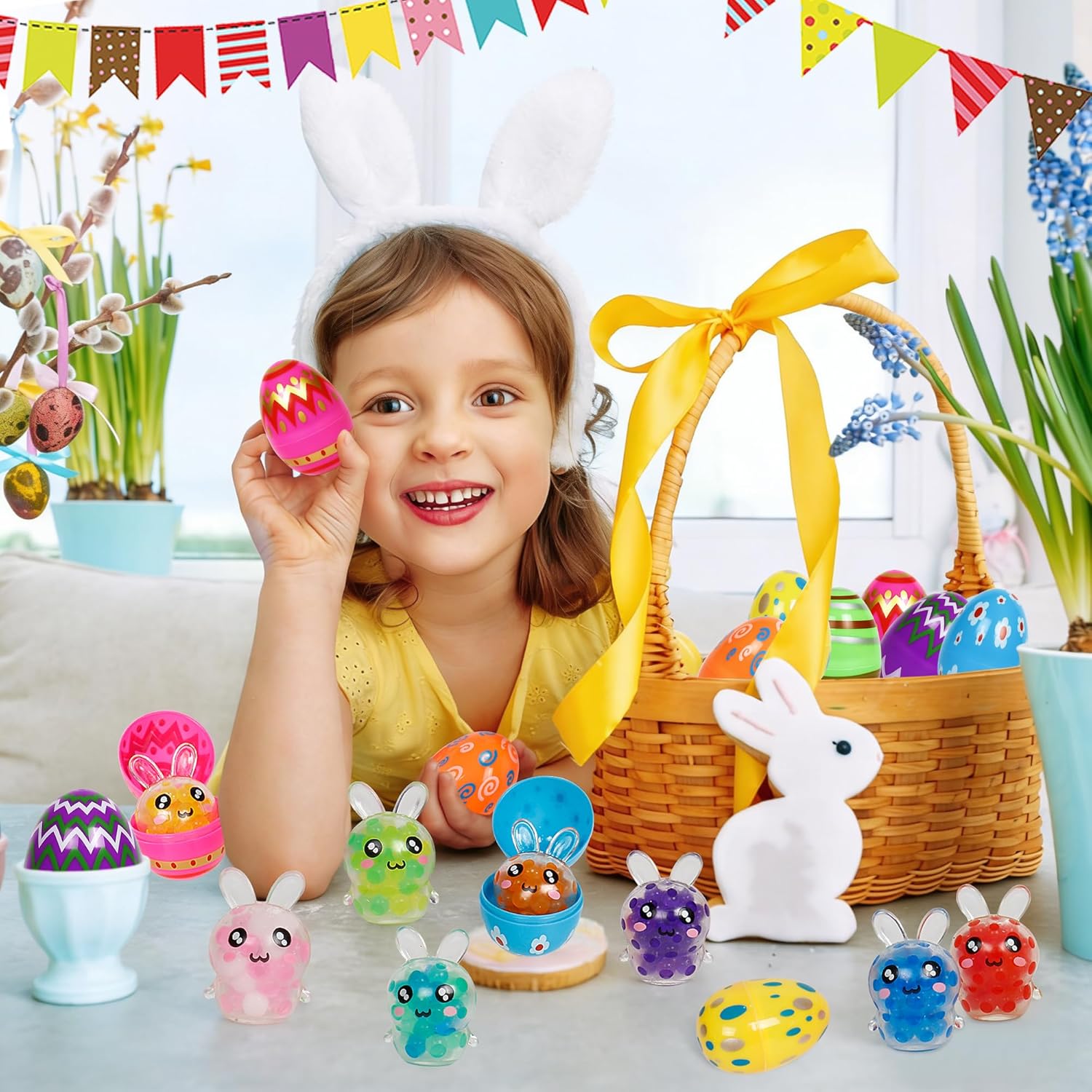 24 Pack Prefilled Easter Eggs, Easter Egg Squeeze Toys, Easter Rabbit Basket Stuffers, Party Favors Easter Egg Hunt