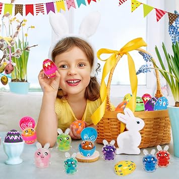 24 Pack Prefilled Easter Eggs, Easter Egg Squeeze Toys, Easter Rabbit Basket Stuffers, Party Favors Easter Egg Hunt