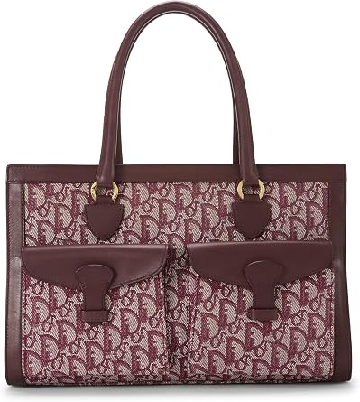 Christian Dior, Pre-loved Burgundy Trotter Canvas Double Pocket Tote, Burgundy