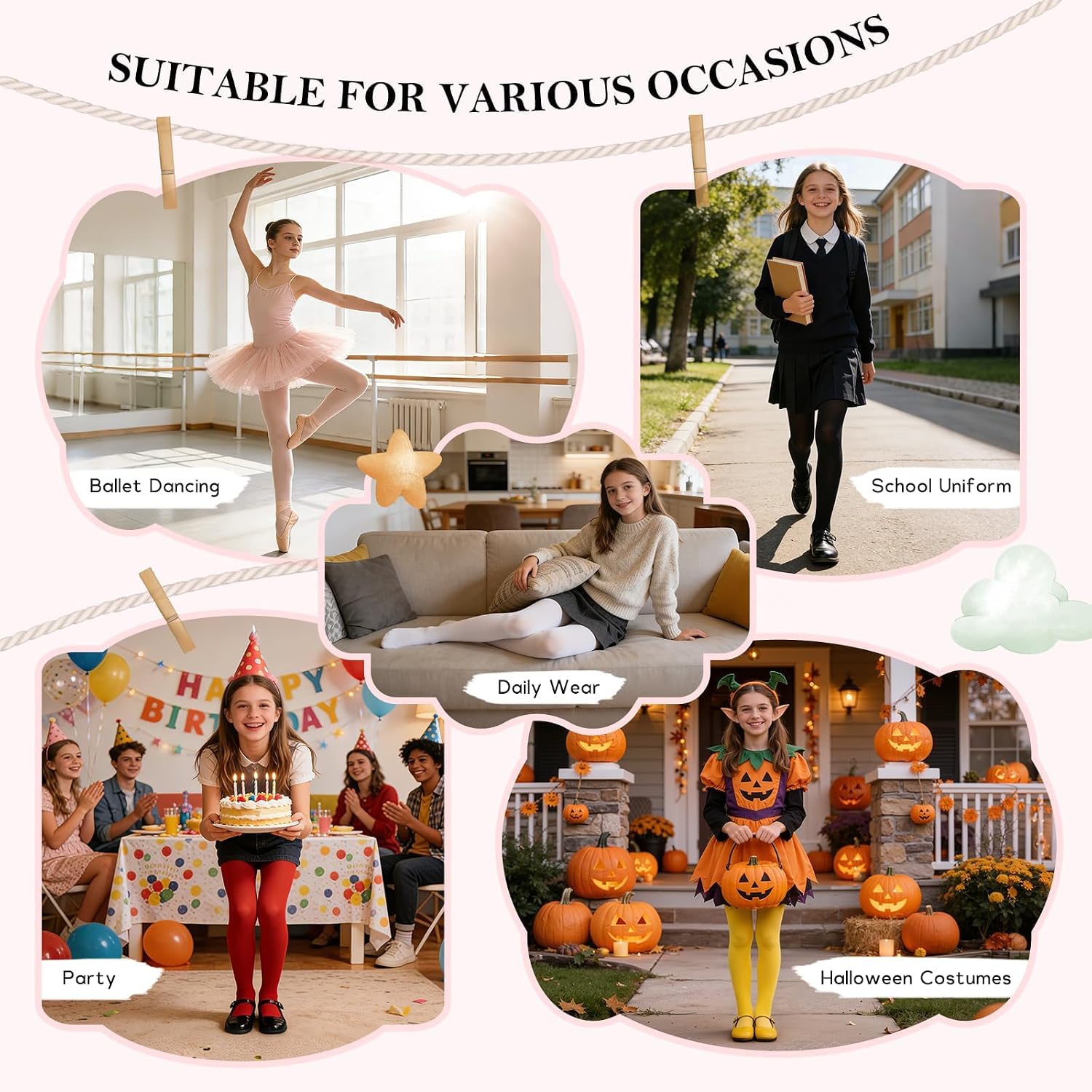 American Trends 6-Pack Toddler Ballet Tights-Soft Tights for Girls 1-14 Versatile for Dance School Daily Halloween Wear
