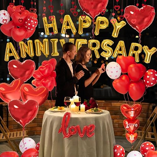 Miniatura 2 de Decoraciones de aniversario, decoraciones del día de San Valentín, globos del día de San Valentín con pancarta de feliz aniversario, globos de