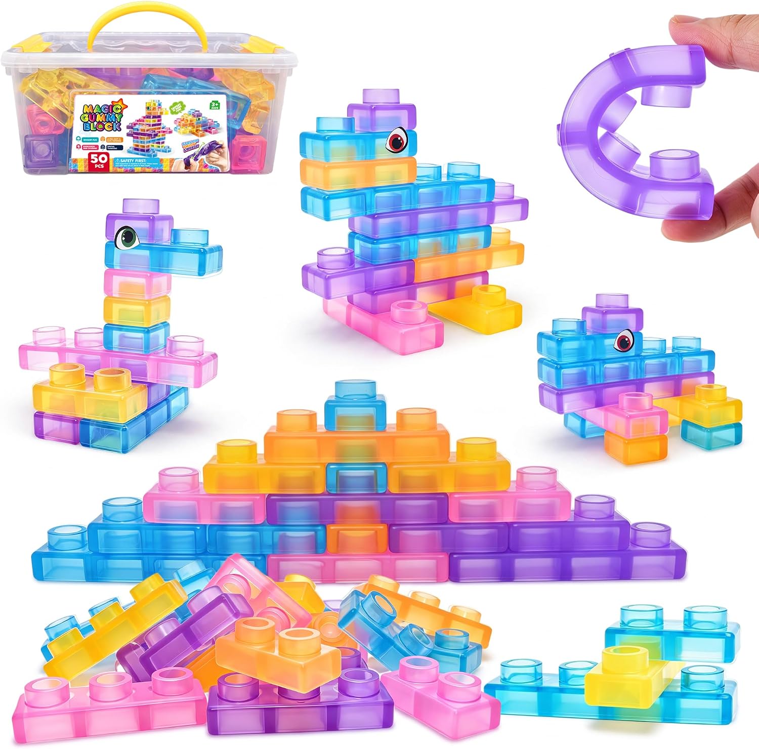 50 PCS Squishy Sensory Toys, Soft Stacking Building Blocks for Kids 3+