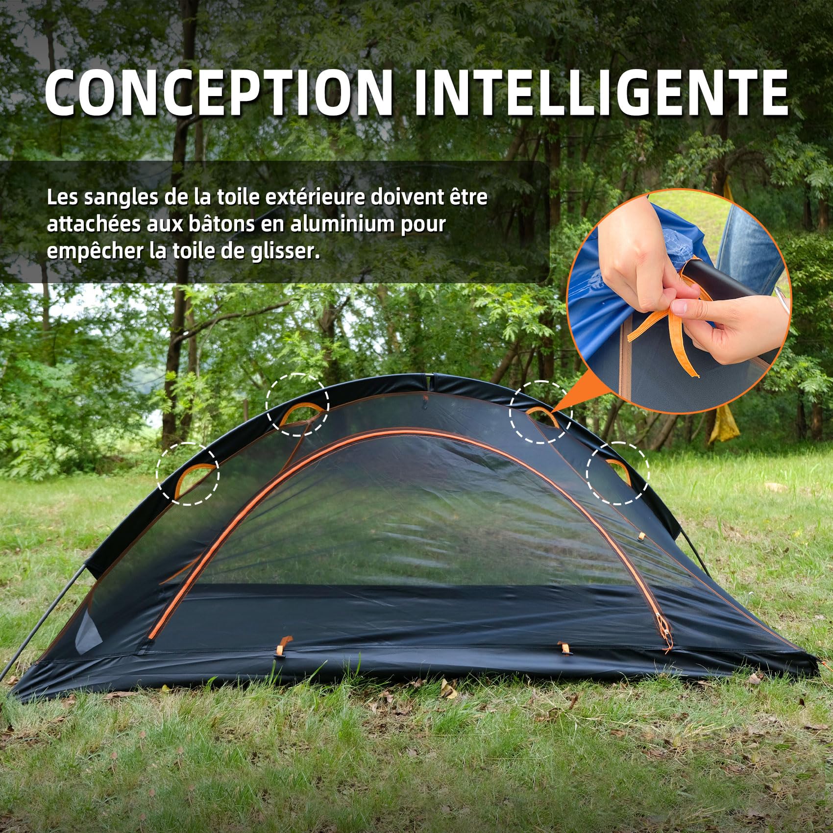 Tente 1 Personne UltraLégère, Imperméable Compacte avec Mât Unique pour Randonnée