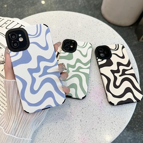 Miniatura 5 de Funda diseñada para iPhone 11, piel sintética suave TPU y bonito arte ondulado pintado para mujeres y niñas, protector delgado a prueba de golpes,