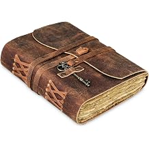 Leather Journal with Deckle Edge Paper 8x6 inch and Vintage Key | Handmade Writing Notebook Diary | Bound Daily Notepad for Men &amp; Women Medium, Sketch/Writing pad for Artists