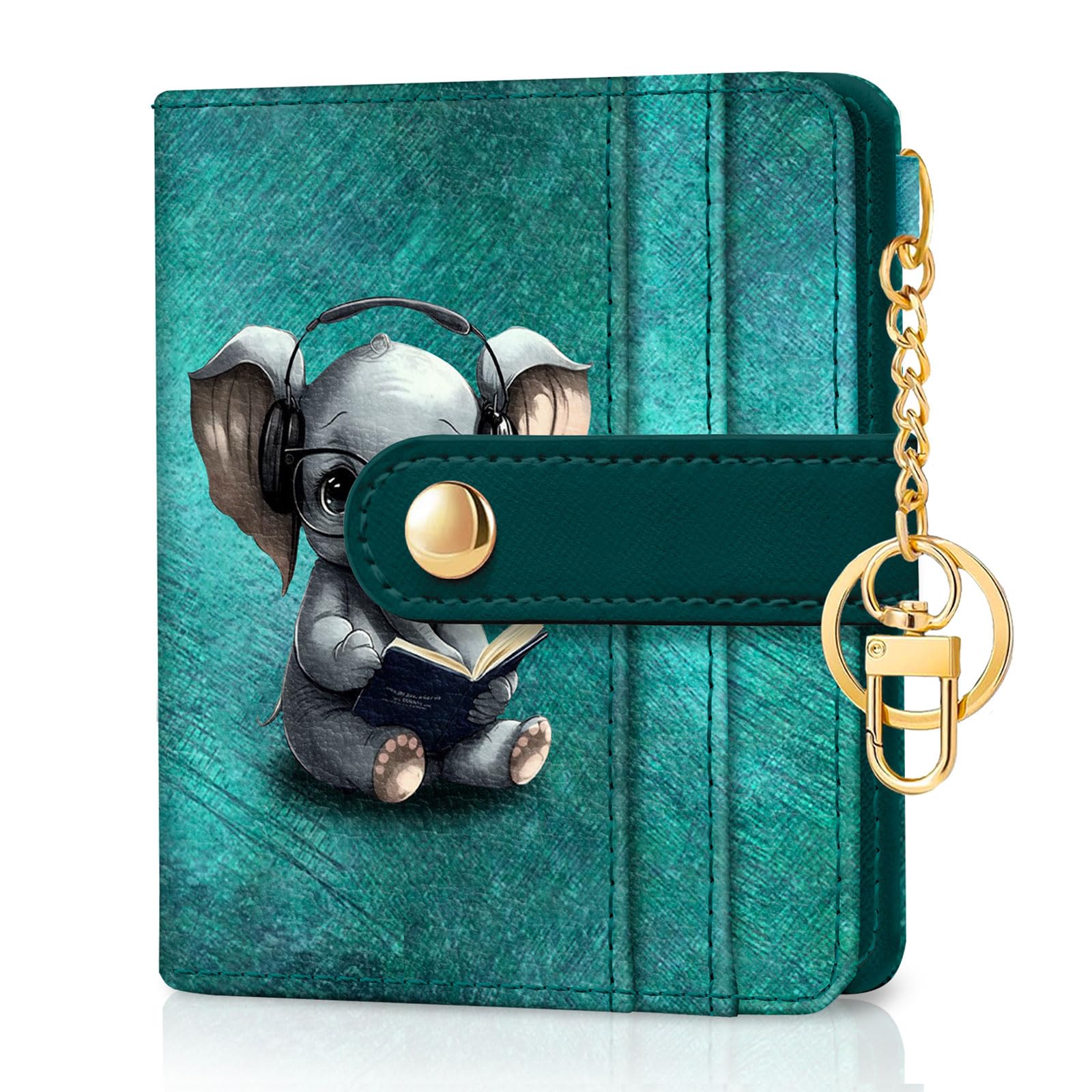 Jogjam Elephant Rfid Women Wallet, Small Slim Thin Credit Card Wallet, PU Leather Bifold Cash Zipper Coin Pocket ID Window for Female Ladies Teen
