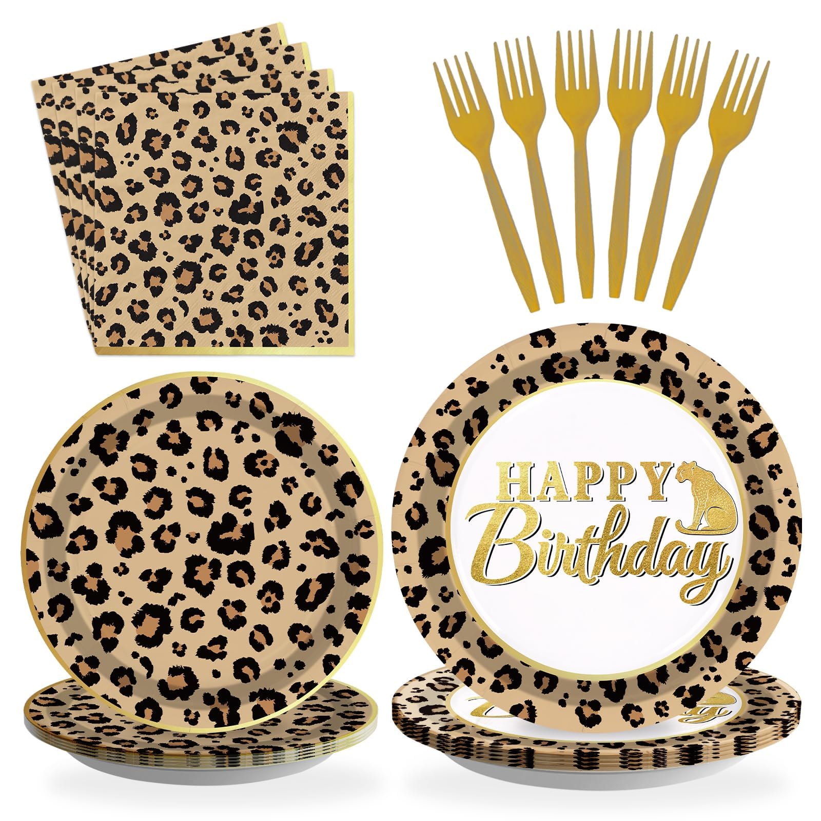 Grencian 96 Pcs Cheetah Print Birthday Decorations, Serves 24