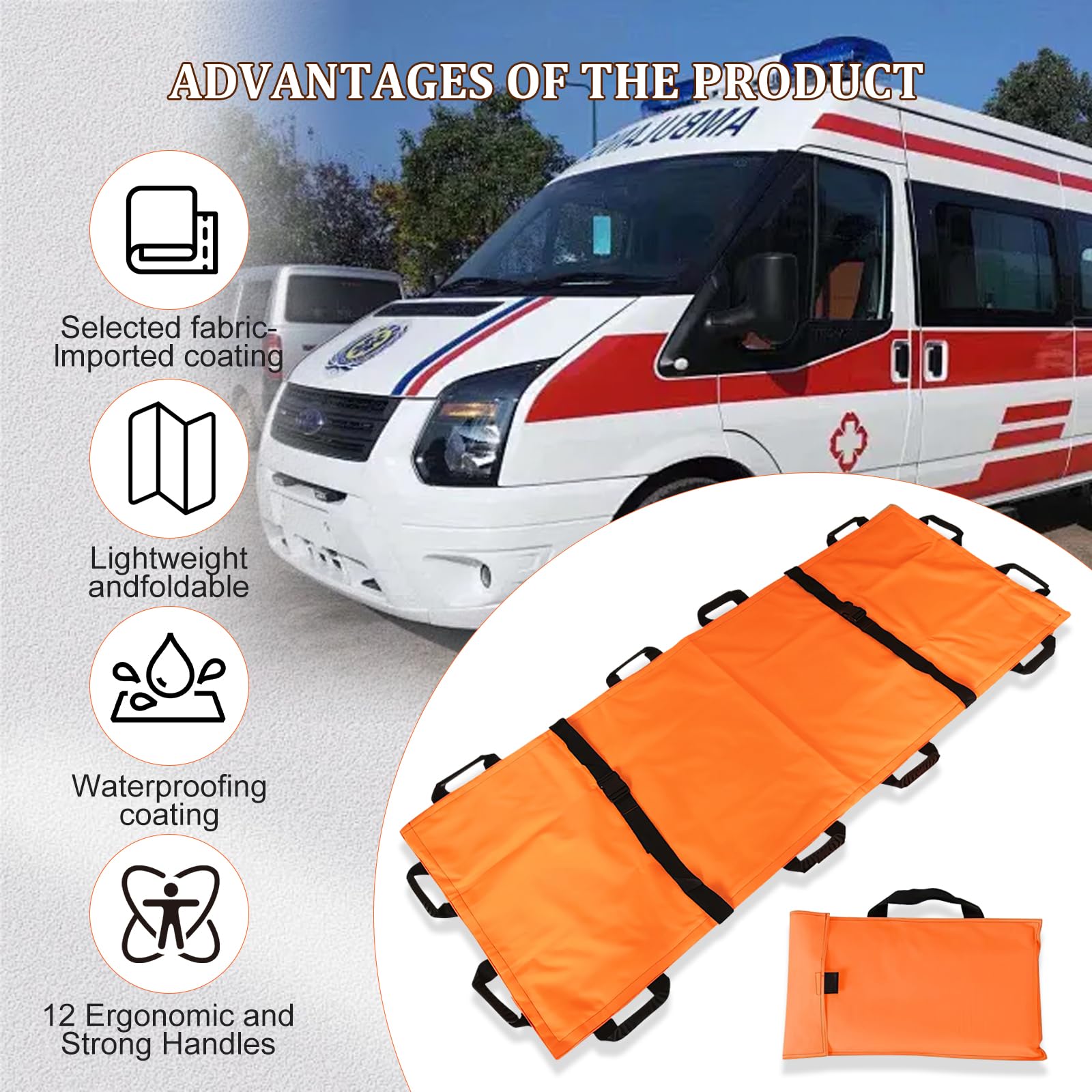 Stretcher souple et portable avec 12 poignées en caoutchouc et sac de transport – Étendue médicale pliable – Déménageur d'animaux patients pour évacuation d'urgence et de victimes – Capacité de 181,4