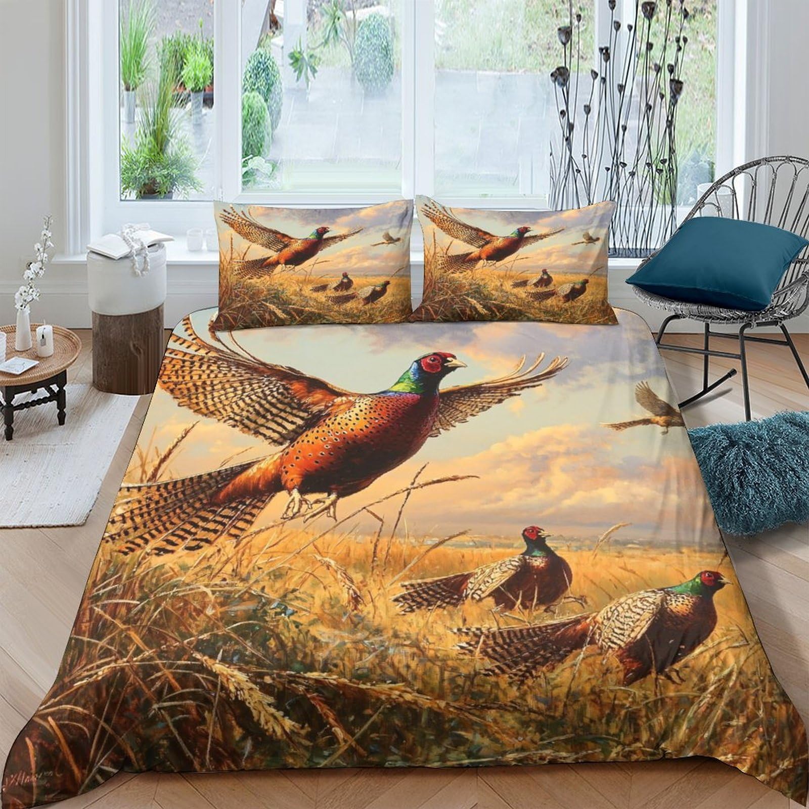 Ctjqhvkz Style-6 3D Printed Flying Pheasant Fitted Sheet Microfiber Soft Breathable Autumn Field Bed Cover For Bedroom Guest Room Decor Single（135X200cm）