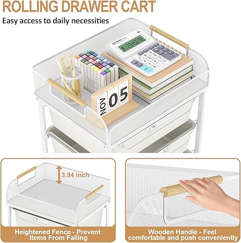 Miniatura 6 de Carrito de almacenamiento rodante con 4 cajones, carrito rodante de 4 niveles, carrito de manualidades, organizador de cajones de almacenamiento
