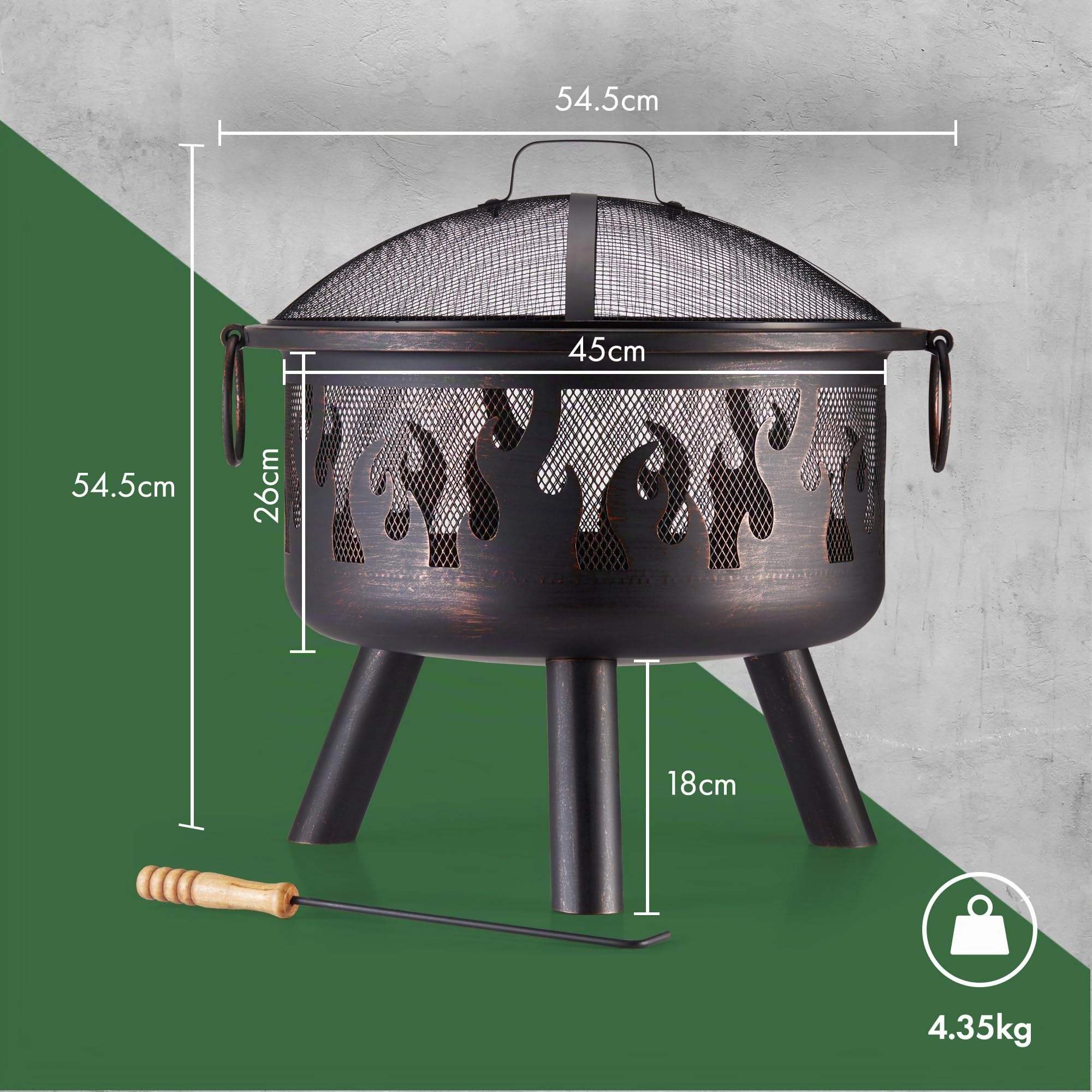 Vonhaus Brasero Motif Flamme en Acier teinté Bronze