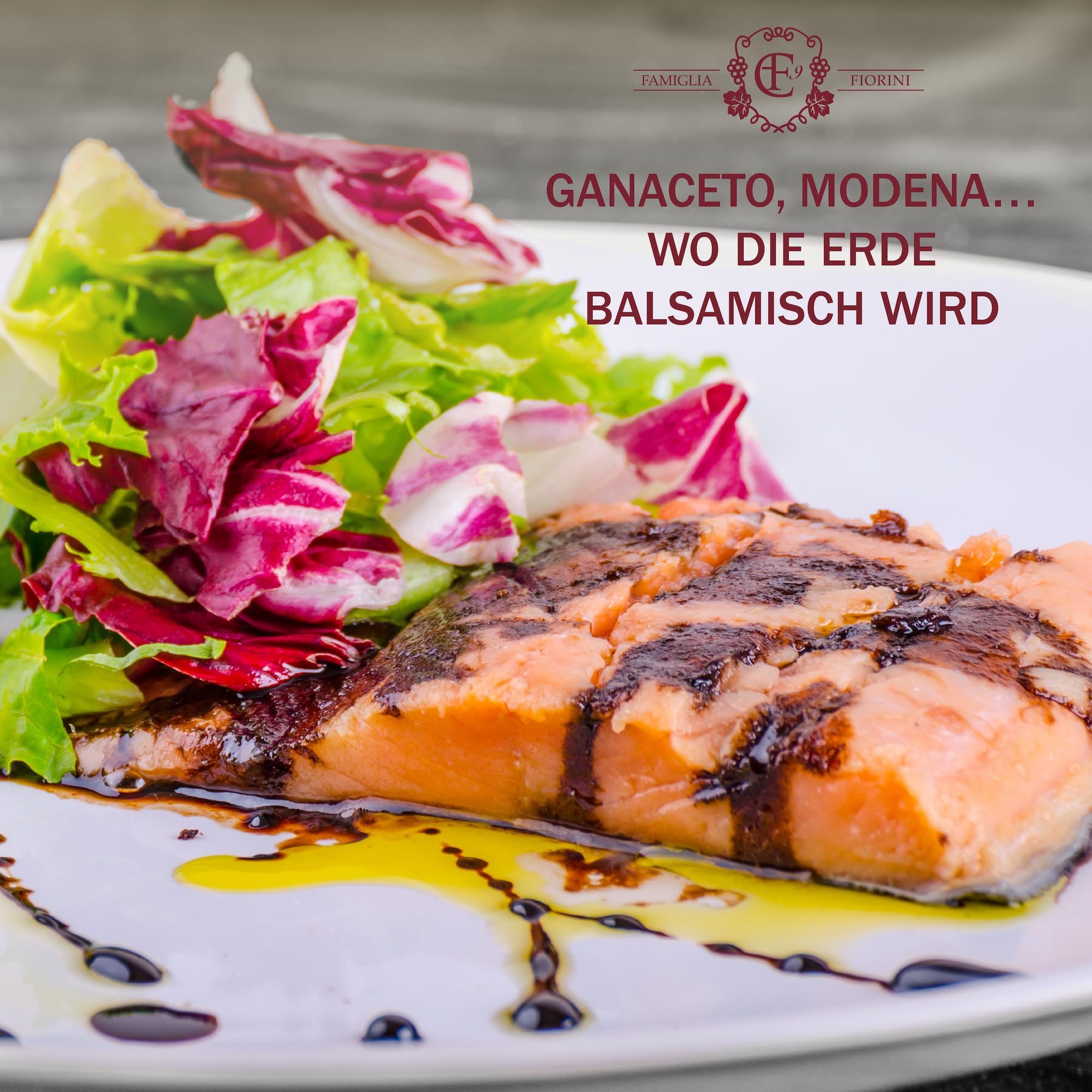 Famiglia Fiorini, In Eichenfässern gereifter Aceto Balsamico di Modena I.G.P., 3 Jahre gereift, Hergestellt aus 100% italienischen Trauben, Ideal zum Würzen von Salaten, Fisch und Fleisch, 250 ml.
