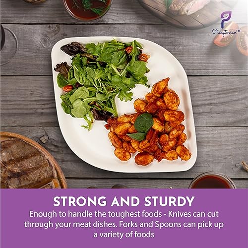 Miniatura 9 de Pickytarian Dinnerware Fancy Sturdy Compostable Tableware Set with Plates Forks Spoons Knives - Made from Bamboo and Sugarcane - All-In-One for