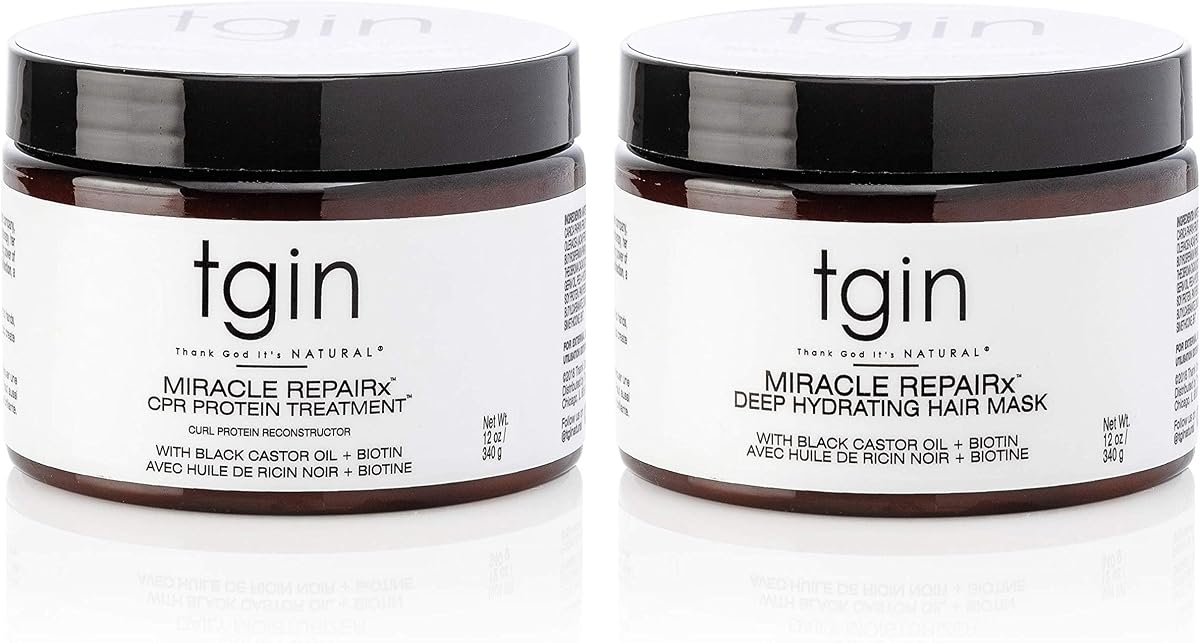 tgin Miracle RepaiRx Tratamiento fortalecedor de proteínas CPR y mascarilla para el cabello hidratante profunda, para cabello rizado, enrollado y ondulado, repara, protege y restaura el cabello dañado, 12 oz, (juego)