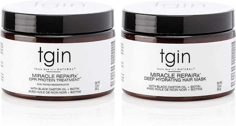 tgin Miracle RepaiRx Tratamiento fortalecedor de proteínas CPR y mascarilla para el cabello hidratante profunda, para cabello rizado, enrollado y ondulado, repara, protege y restaura el cabello dañado, 12 oz, (juego)