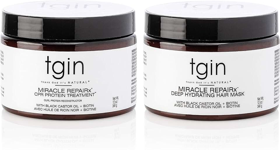 tgin Miracle RepaiRx Strengthening CPR Protein Treatment & Deep Hydrating Hair Mask, for Curly, Coily and Wavy Hair, Repairs, Protects, and Restores Damaged Hair, 12 oz, (Set)