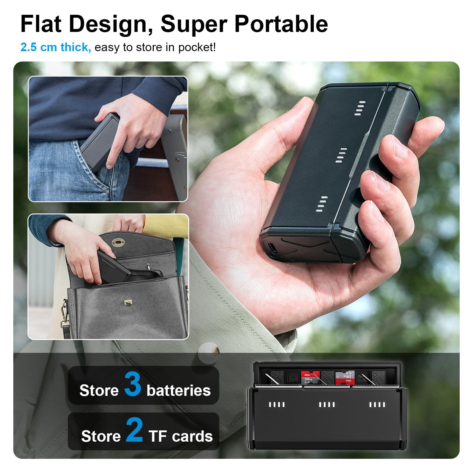 TELESIN Enduro Batterieladegerät mit Smart-Stromanzeige und seitlichem Ladeanschluss für GoPro Hero 13 Go Pro Ladezubehör Taschenformat tragbar