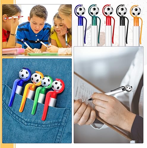 Miniatura 5 de Chinco 30 bolígrafos de fútbol de 0.039 in para fiesta de fútbol, color negro, retráctil, punta media para oficina, suministros escolares, regalos