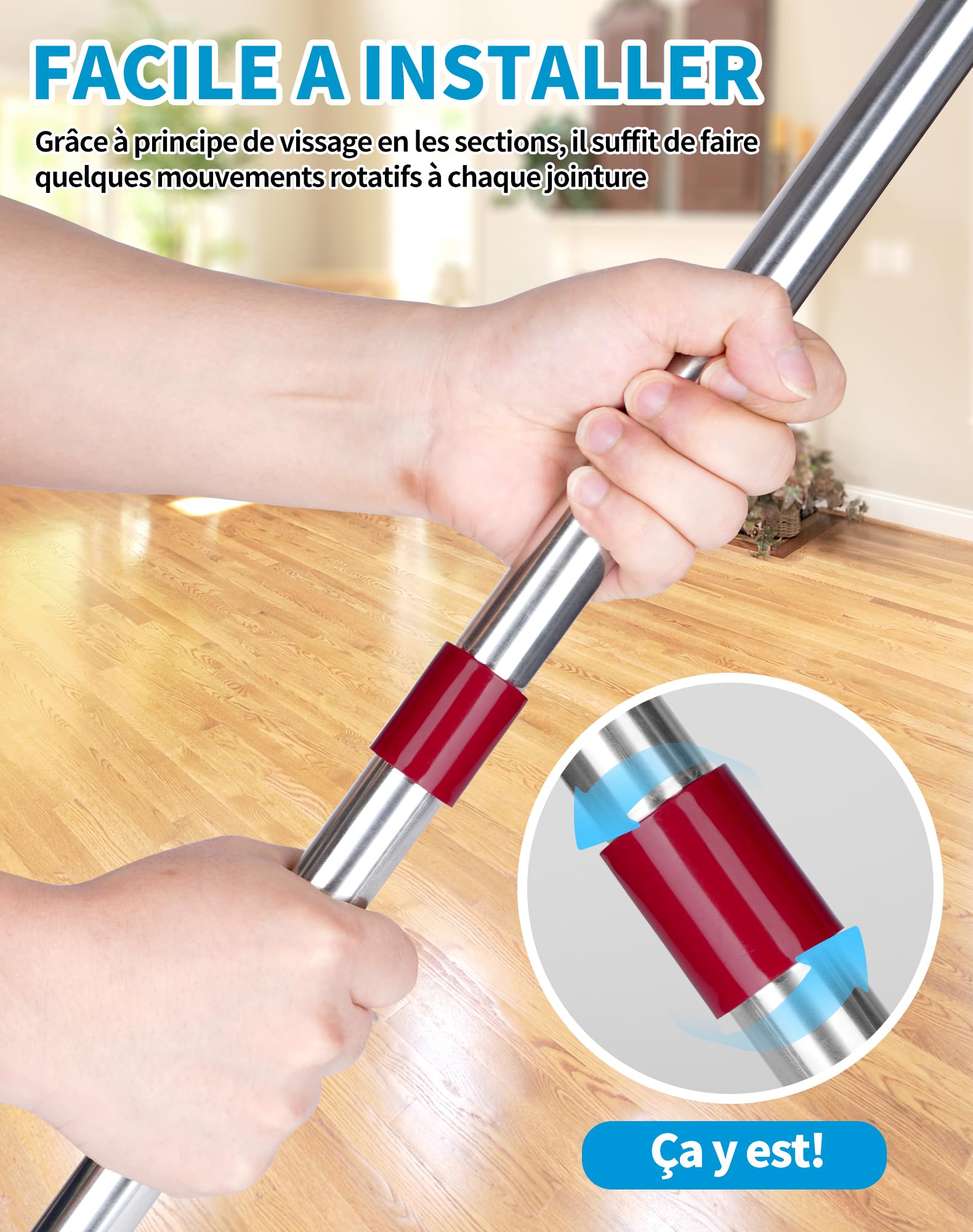 SOSALUK Manico per scopa compatibile con Vileda Easy Wring and Clean Turbo 76 cm-148 cm, manico in mocio per Vileda Turbo regolabile