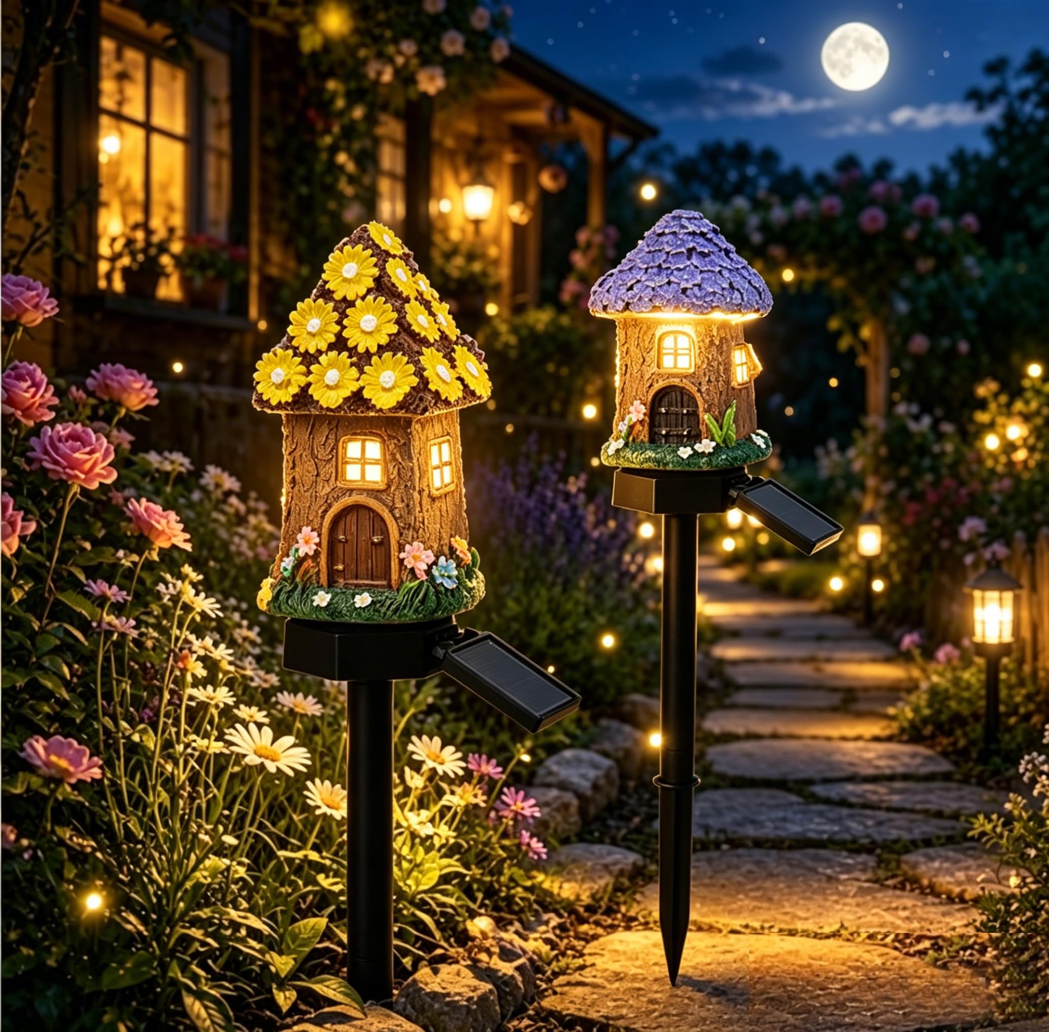 Mushroom Solar Lights Outdoor, Solar Powered Fairy House Garden Decor, Waterproof LED Landscape Pathway Lamp for Yard Patio Lawn