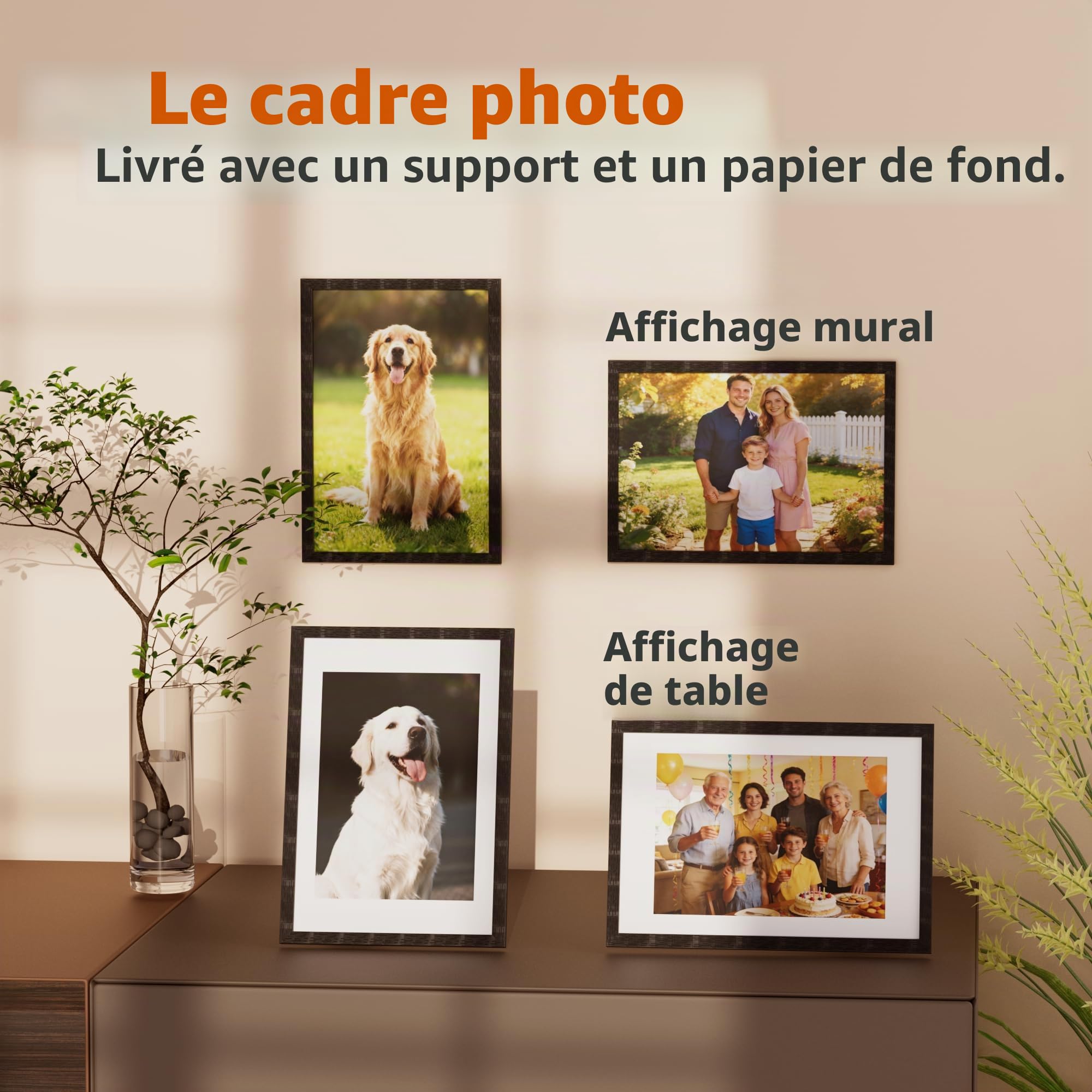 RUN HELIX Lot de 4 Cadres Photo 20x30, Cadres Photo Noirs 20x30cm, Peuvent être Accrochés ou Posés sur un Bureau, Cadres pour Photos et Affiches, Utilisés pour le Salon, la Chambre, le Bureau