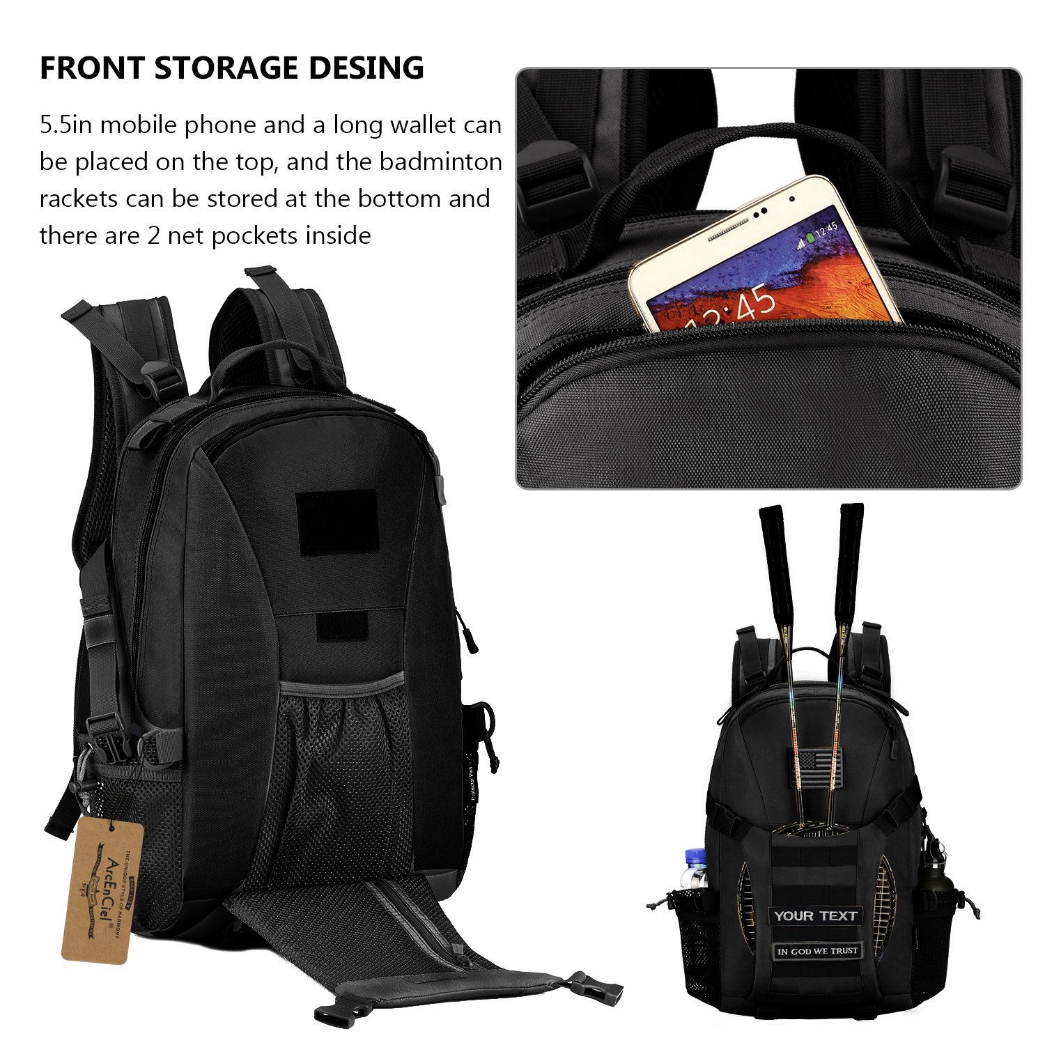 ArcEnCiel Motorcycle Backpack Tactical Military Molle Gym Badminton Bag