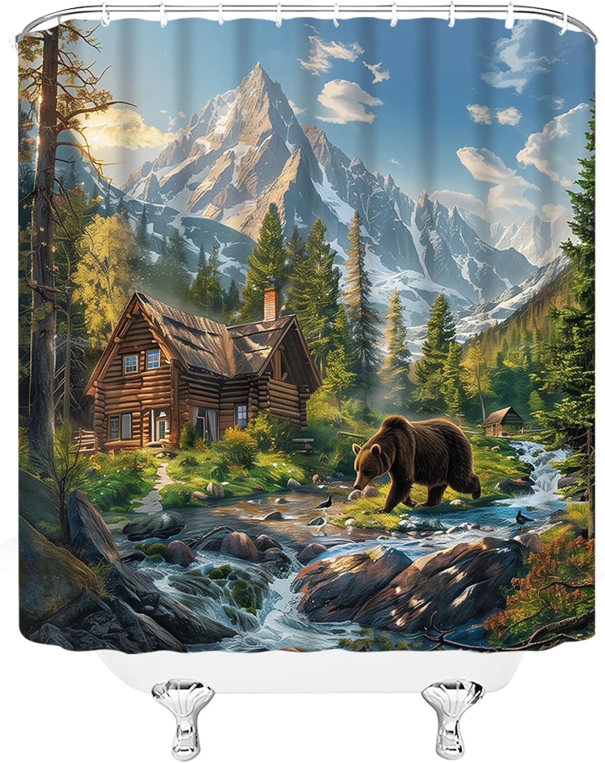 GCTNBJL Forest Cabin Bear Shower Curtain Rustic Wild Animal Bear Jungle Lodge Country Hunting 70x96(WxH) Inches Bathroom Decor Fabric Curtain with Hooks