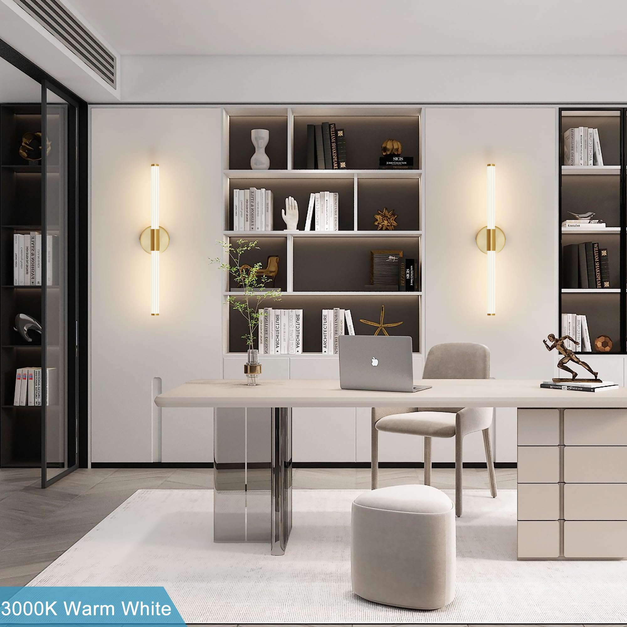 LED Wandleuchte 360° Wandbeleuchtung Innen Wandlampe Gold 60cm | Wasserdicht IP44 8W 800Lumen 3CCT Einstellbar 3000K-6000K Badleuchte Bilderlampe Für Wohnzimmer Badzimmer Schlafzimmer