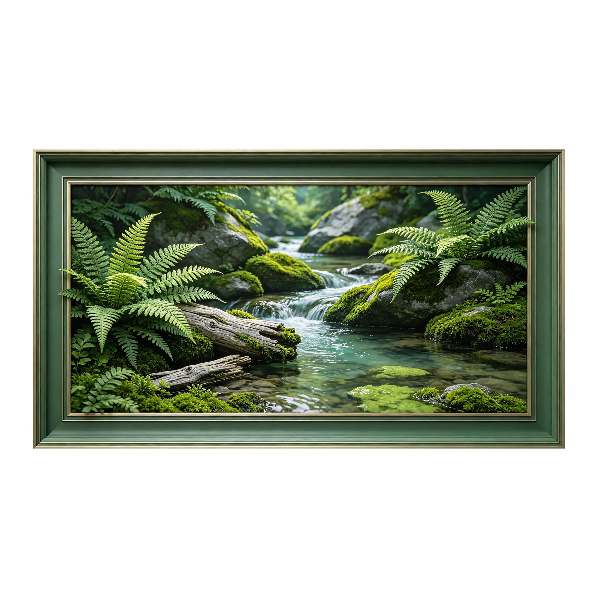 Murasolite 3D Framed Wall Art Tropical Forest Stream Landscape Waterfall Oil Painting SelfAdhesive Fabric Mural Wall Decor,No Damage to Wall,AntiFall Safe Design for Bedroom Living Room
