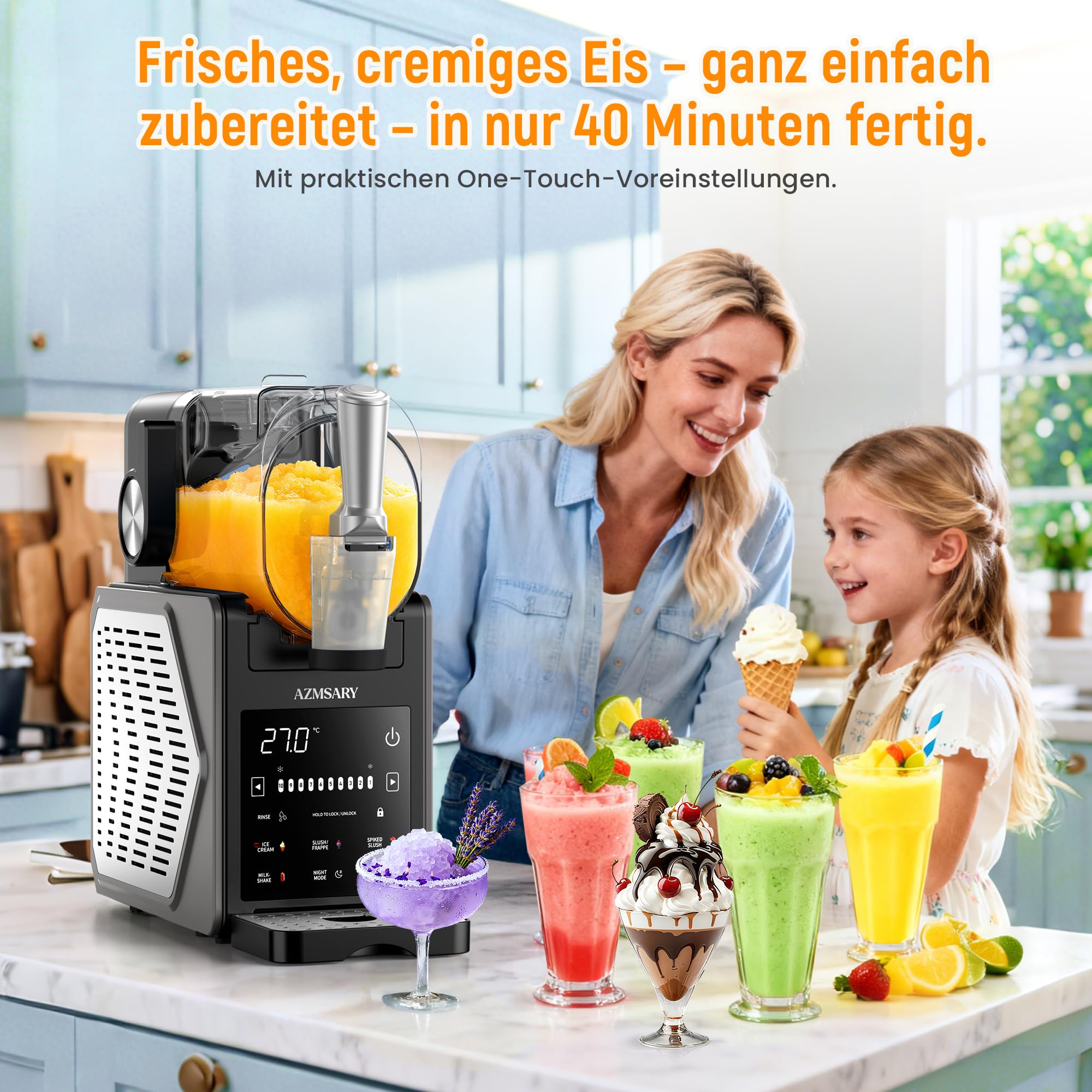 Slush Maschine 2,5 L Eismaschine mit LED-Display, 6 Programmen, automatischer Reinigung