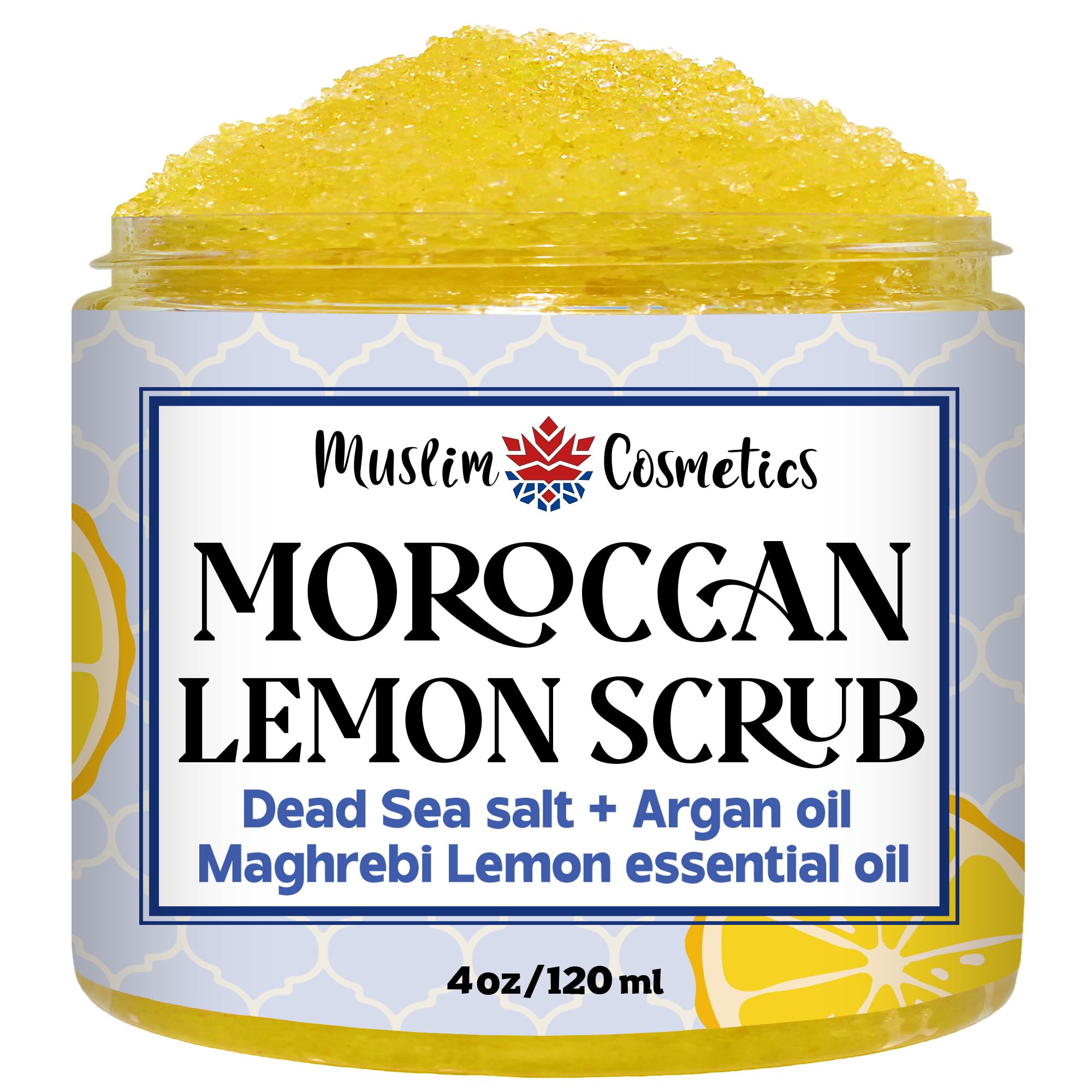 Moroccan Lemon Dead Sea Salt Scrub | Face & Body | Non clogging | Argan oil | Natural exfoliator || Made in Canada - Muslim Cosmetics - Moroccan Lemon Scrub (4oz (120ml))