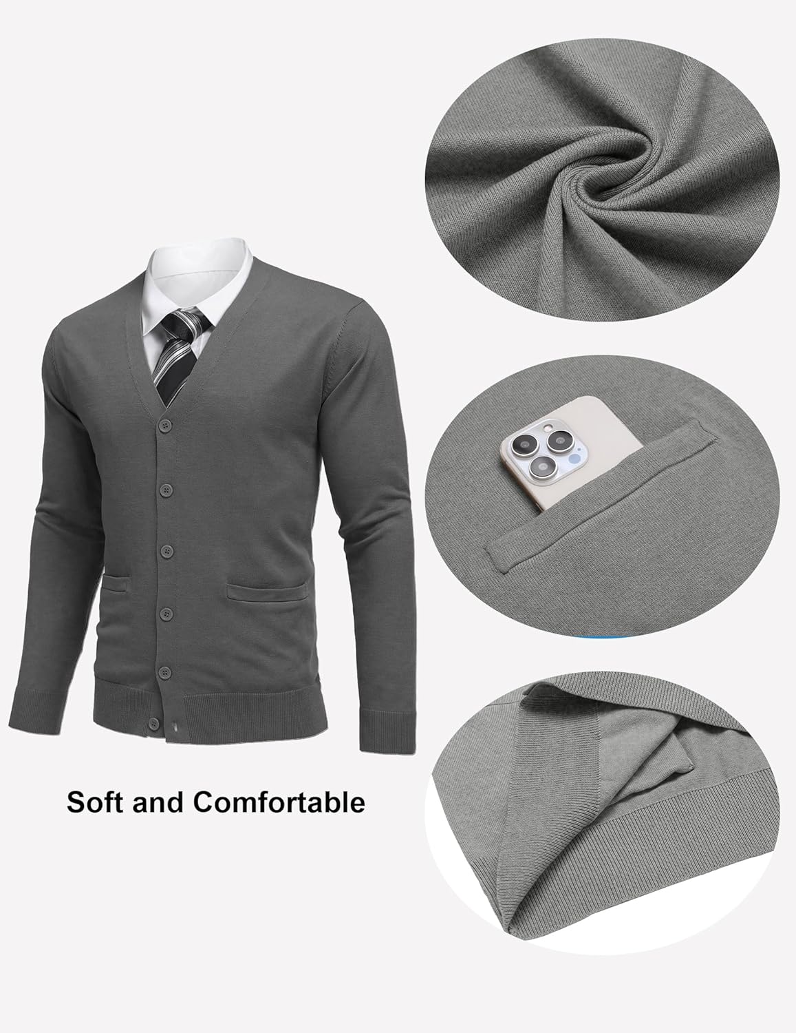 COOFANDY Mens Cardigan Sweaters Long Sleeve V Neck Cardigans Lightweight Knitted Button Down Sweaters with Pockets - Image 5