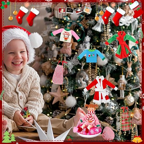 Miniatura 5 de Cutecrop Juego de 20 accesorios de muñeca elfo de Navidad, incluye tubo de nieve, ropa de elfo de Navidad, bata de baño, bufanda, faldas, delantal,