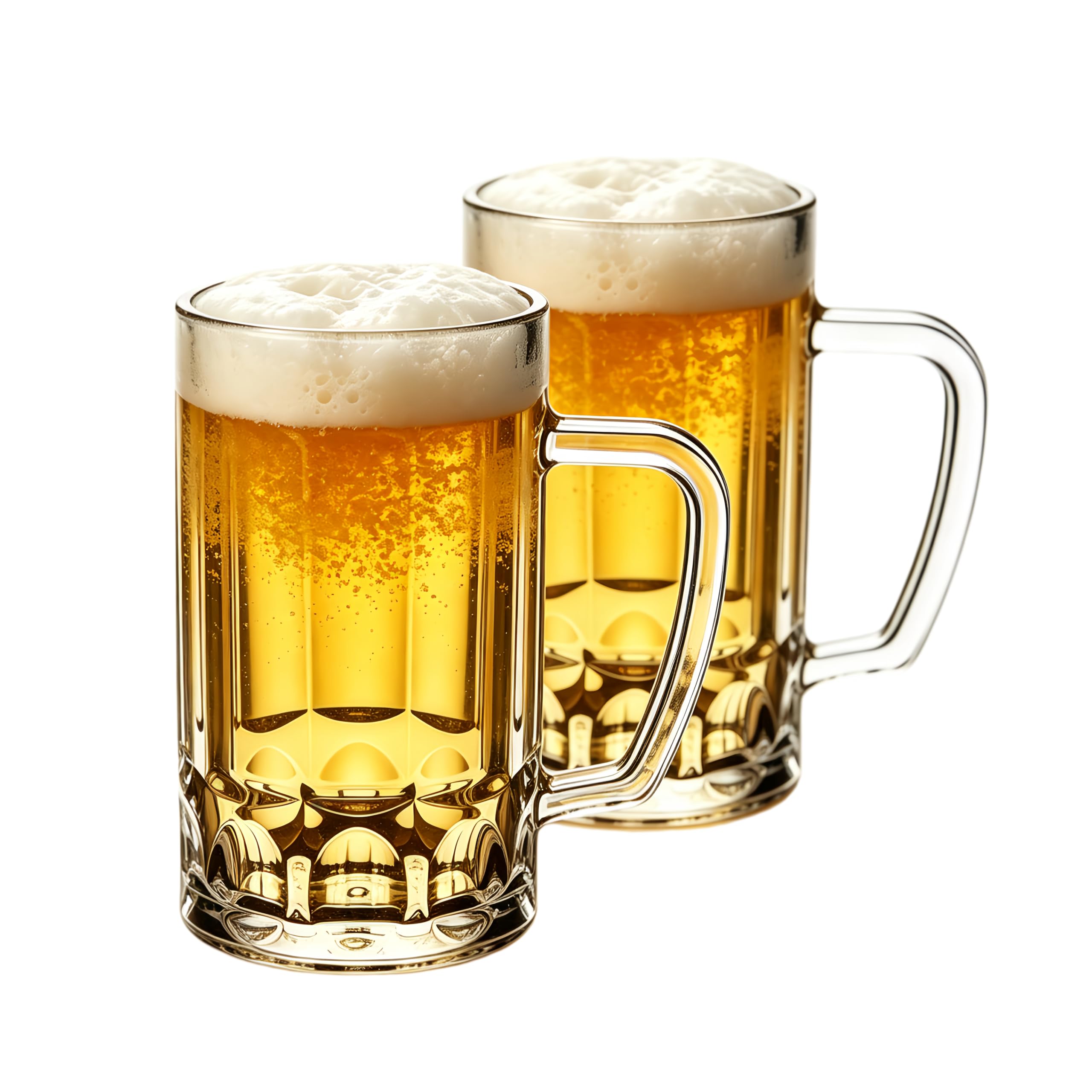 Komost Plastic Pint Glasses Set of 2, 400ml Clear Beer Glasses with Handle, Reusable Beer Stein Mugs, Unbreakable Drinking Cups for Home & Bar