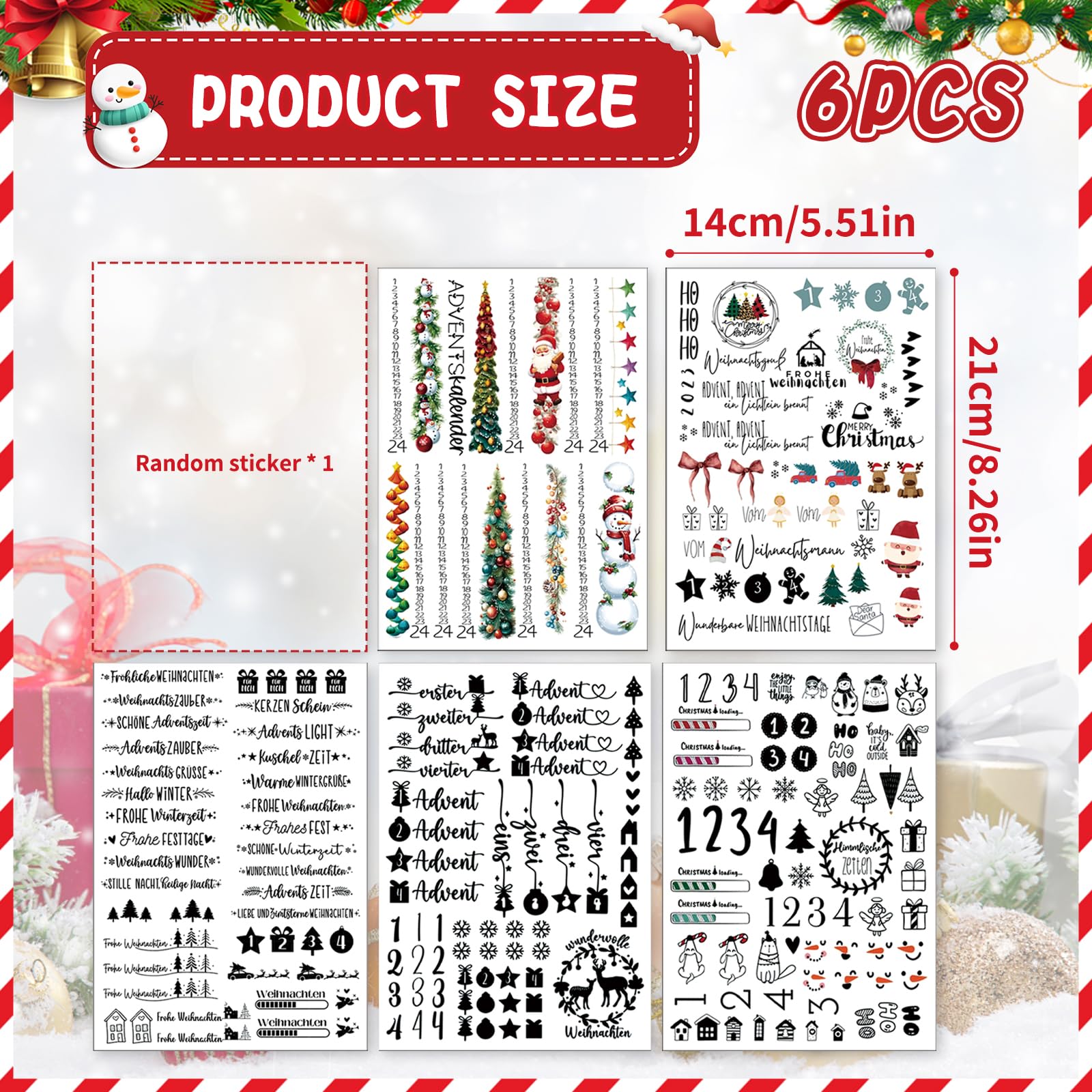 6 Bögen Kerzen-Tattoofolie Weihnachten - 80 Sprüche & 60 Motive, DIY Dekoration Für Kerzen
