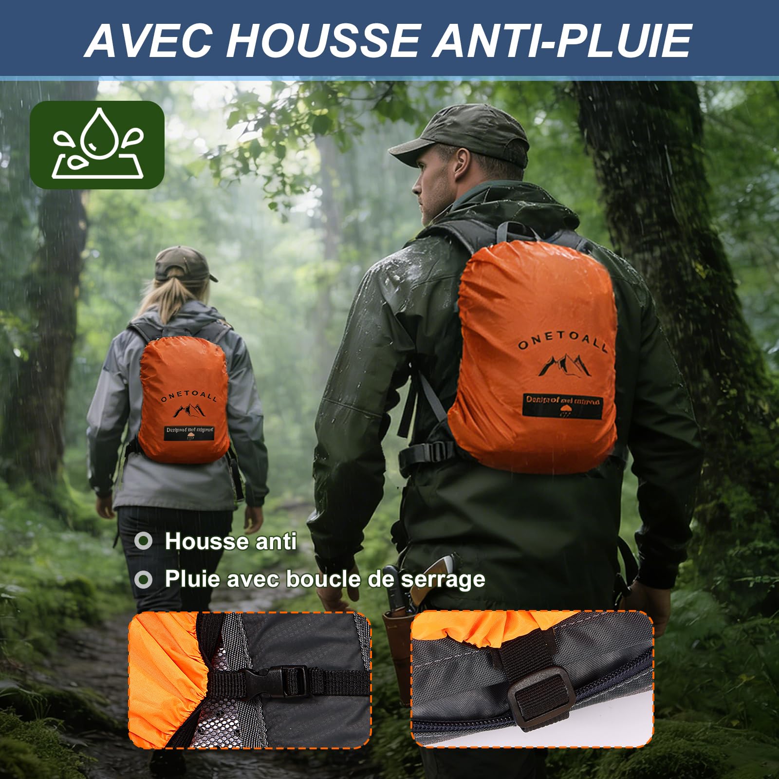 Sac à Dos Randonnée Imperméable - Sac à Dos Homme/Femme Léger et Antivol pour Rando Vélo Voyage Travail Trekking ou Usage scolaire