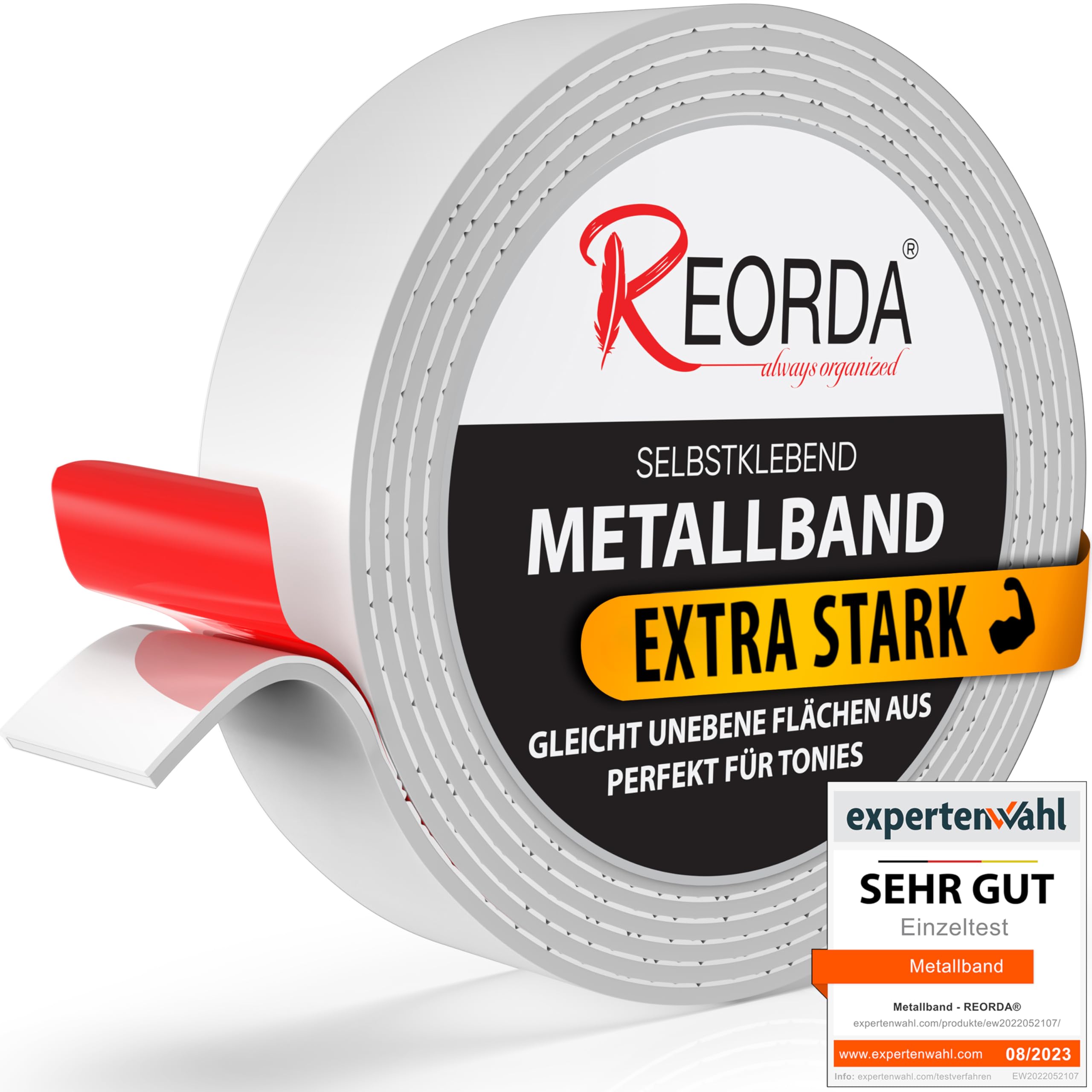 REORDA® Metallband selbstklebend Weiß - Ideal für Tonies®-Figuren & -Regale (EXTRA STARK) - Magnetband für Magnete I Ferroband I Magnetband selbstklebend I Eisenband