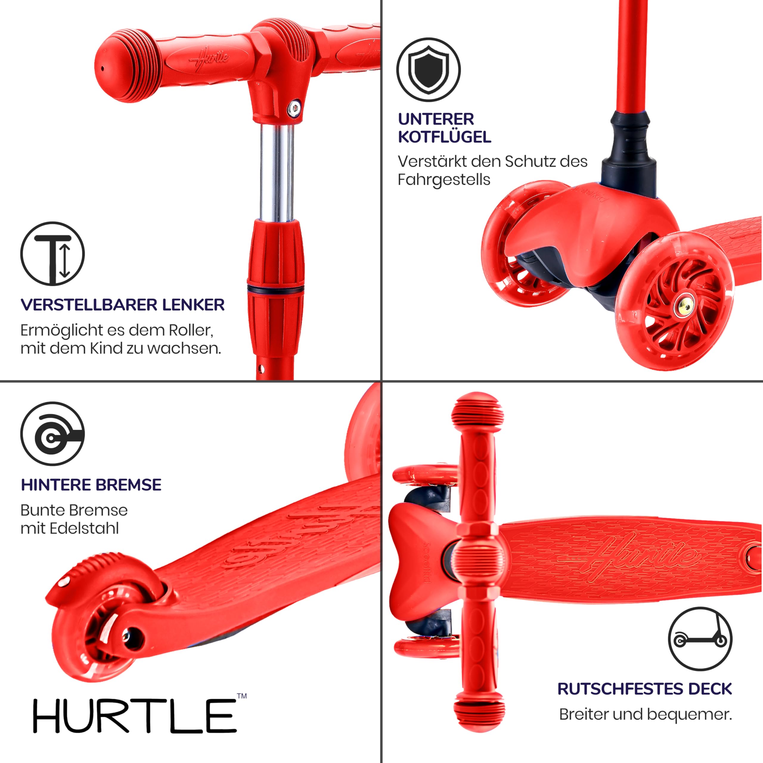 Hurtle Roller Kinder 2–5 Jahre – Höhenverstellbarer Scooter mit LED-Rollen & Lenk- und Kipp-System – Kinderroller für Jungen & Mädchen, Indoor & Outdoor, bis 20 kg