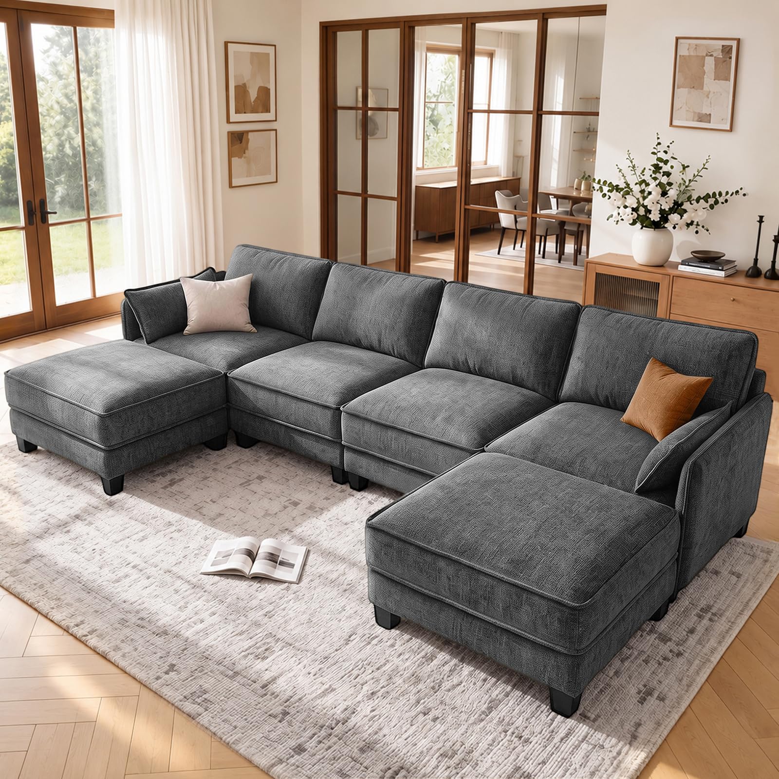 Modular Sectional U Shaped Couch, 116" Cloud Sofa for Living Room