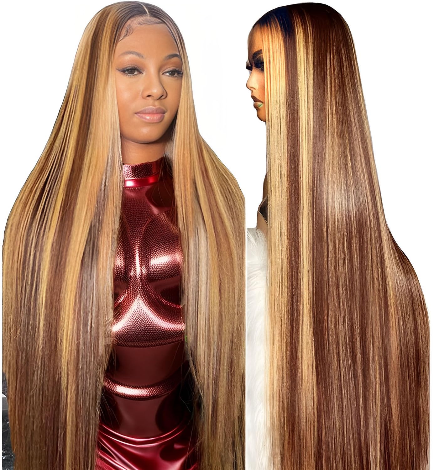 XUANCAILE 30 inch Highlight Ombre Lace Front Wig Human Hair 180% Density 13x4 Hd Transparent Lace Front Wigs Human Hair Honey Blonde 4/27 Highlight